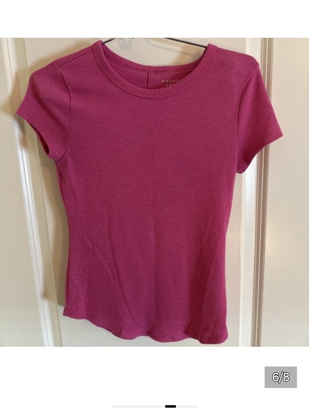 American Eagle Outfitters Fitted Ribbed Short Sleeve Tee in Pink